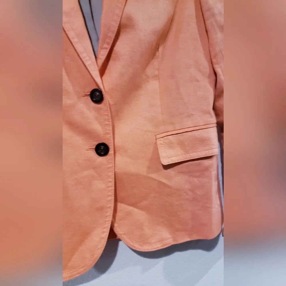 J.Crew Linen Blazer Jacket Size 4 two button casual career office sprint coral